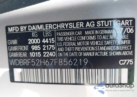 2007 Mercedes-Benz C 230 Sport из США, поврежденный, VIN WDBRF52H67F856219